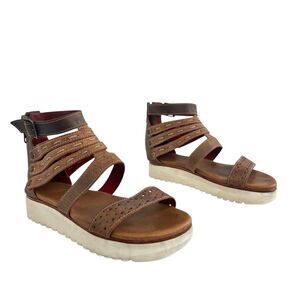 Bed Stu Leather Gladiator Sandals Womens 8.5 Brown Strappy Platform Ankle Strap
